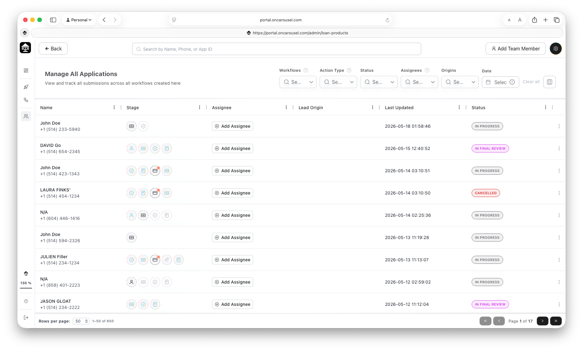 Carousel Portal — Manage All Applications